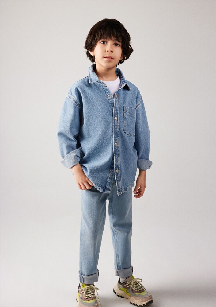 Mavi Bob 90 lar İndigo Mavisi Çocuk Jean Gömlek 6210000-86709 - 1