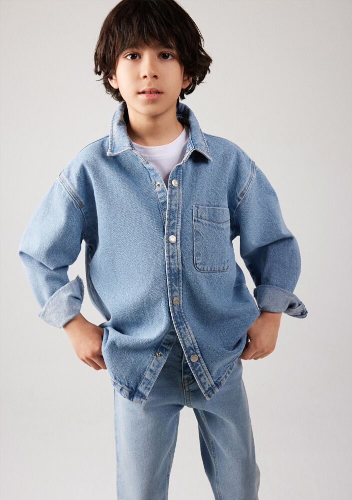 Mavi Bob 90 lar İndigo Mavisi Çocuk Jean Gömlek 6210000-86709 - 2