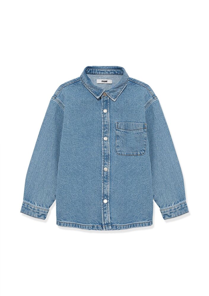 Mavi Bob 90 lar İndigo Mavisi Çocuk Jean Gömlek 6210000-86709 - 3