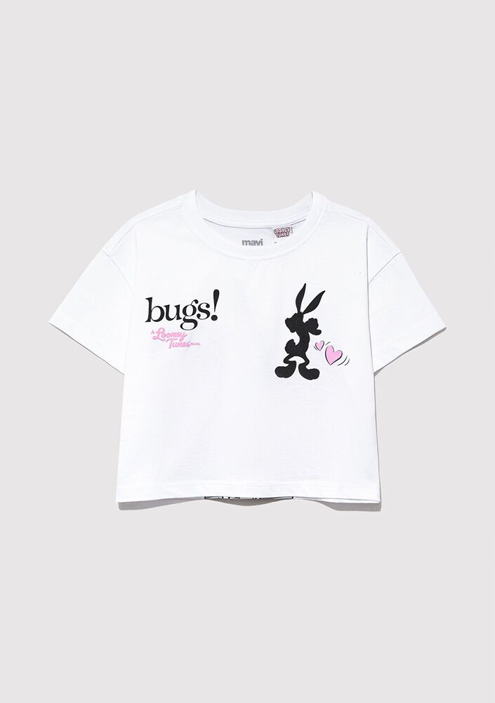 Mavi Bugs Bunny Baskılı Beyaz Çocuk Tişört 7610304-620 - 1