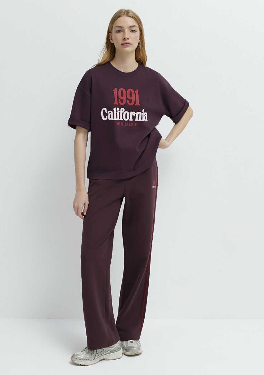 Mavi California Baskılı Bordo Loose Fit Kadın Tişört 1613913-70223