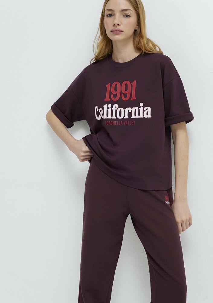 Mavi California Baskılı Bordo Loose Fit Kadın Tişört 1613913-70223 (1)
