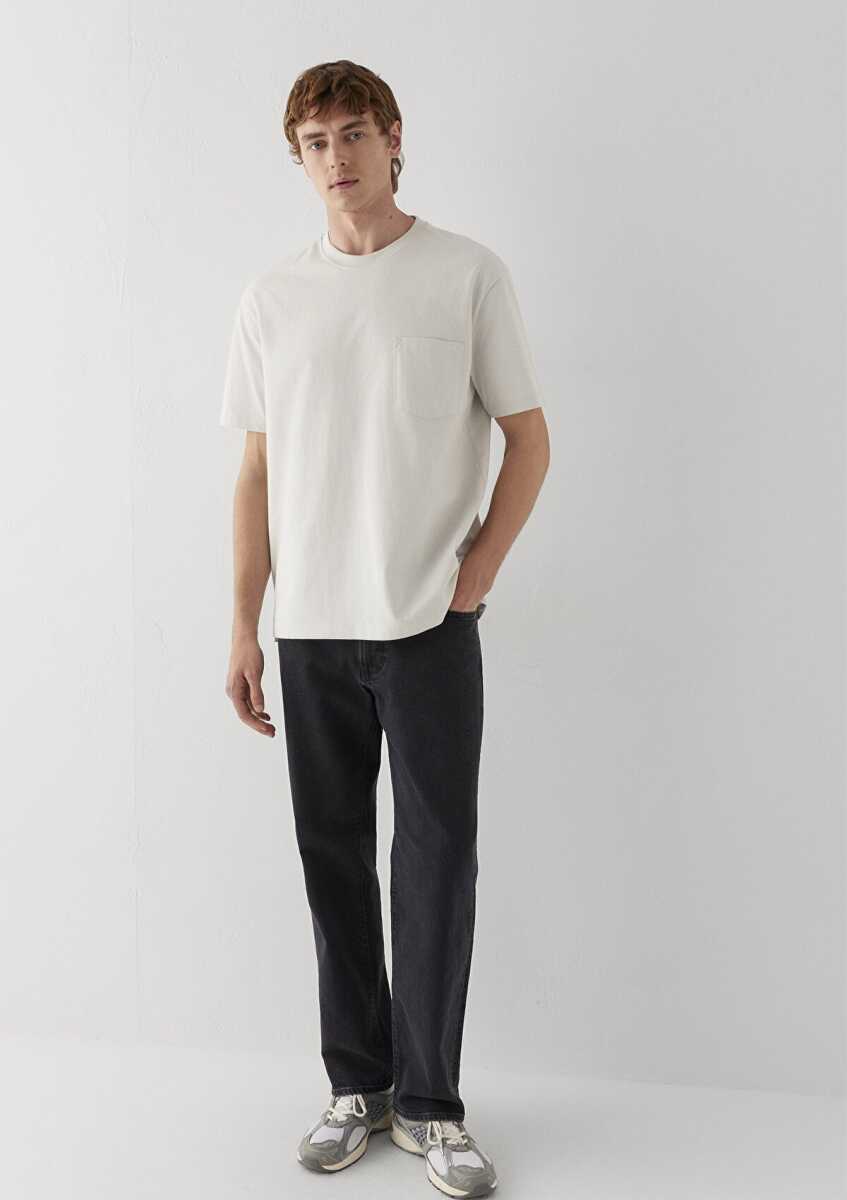 Mavi Cep Detaylı Gri Basic Loose Fit Erkek Tişört 066248-70080
