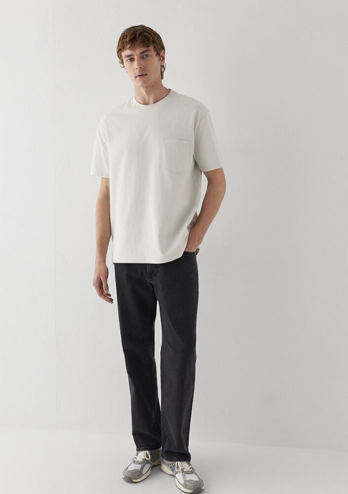 Mavi Cep Detaylı Gri Basic Loose Fit Erkek Tişört 066248-70080