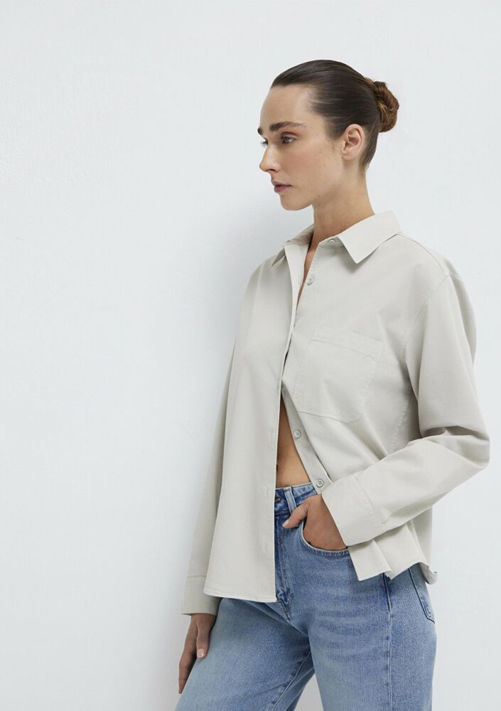 Mavi Cepli Gri Loose Fit Kadın Gömlek 1211385-80618 (1)