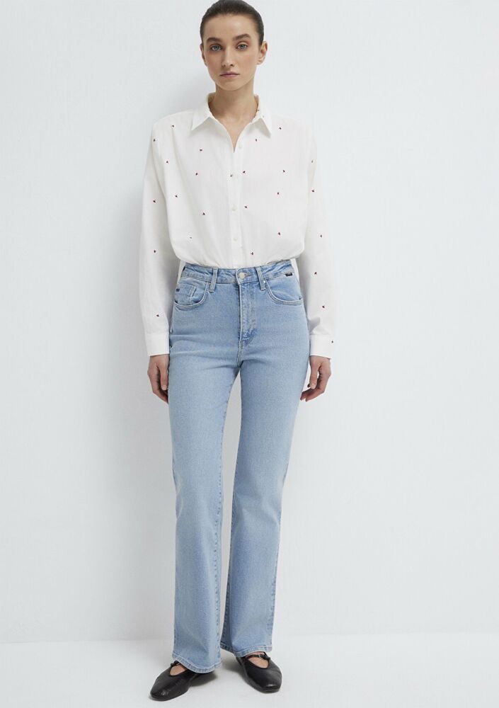 Mavi Çiçek Baskılı Ekru Loose Fit Kadın Gömlek 1210610-91381 (1)