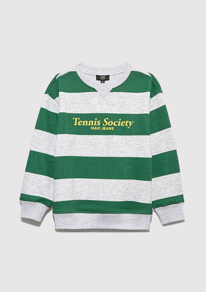 Mavi Çizgili Baskılı Yeşil Loose Fit Çocuk Sweatshirt 6S10170-71697 (1)