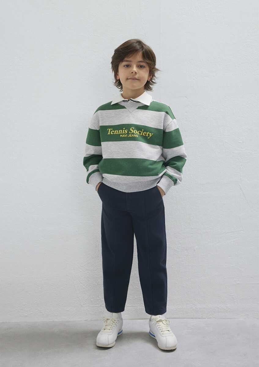 Mavi Çizgili Baskılı Yeşil Loose Fit Çocuk Sweatshirt 6S10170-71697