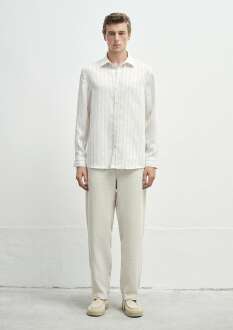 Mavi Çizgili Bej Erkek Gömlek 0211618-70321 - Mavi (1)