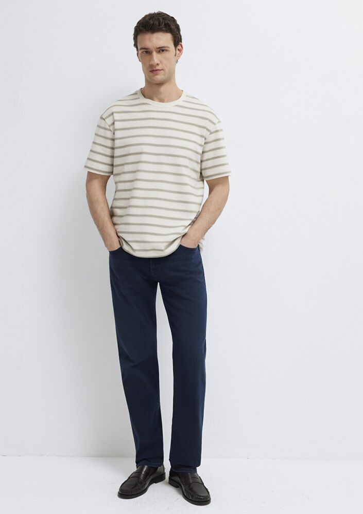 Mavi Çizgili Bej Loose Fit Erkek Tişört 0613343-70352