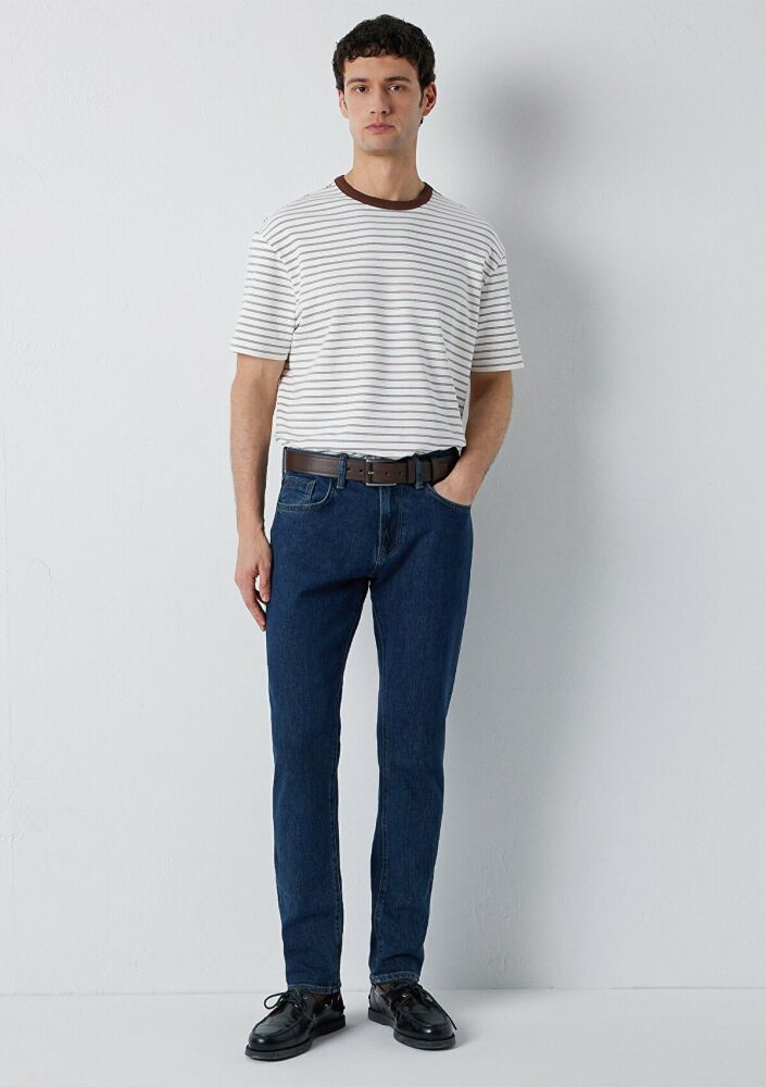 Mavi Çizgili Ekru Loose Fit Erkek Tişört 0613544-90892 (1)