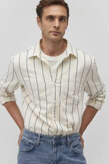 Mavi Çizgili Gece Lacivert Erkek Gömlek 0211253-70490 - Mavi (1)