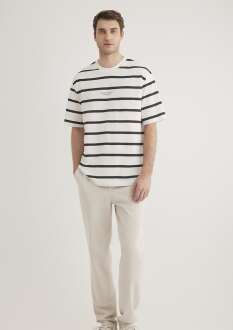 Mavi Çizgili Kırık Beyaz Erkek Tişört 0612512-70057 - Mavi (1)