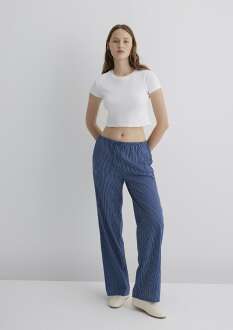 Mavi Çizgili Lacivert Kadın Pantolon 1010999-89853 - Mavi (1)