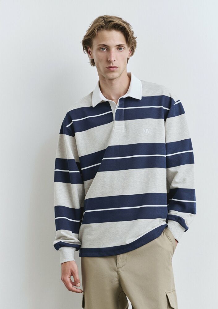 Mavi Çizgili Lacivert Polo Yaka Erkek Sweat 0612847-89353