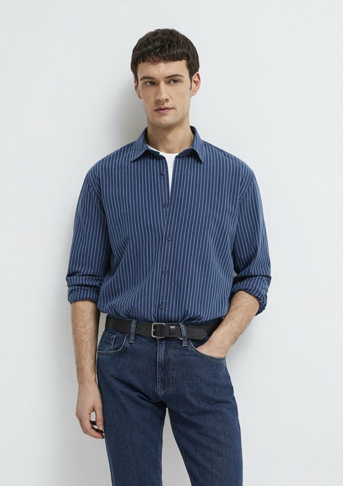 Mavi Çizgili Lacivert Regular Fit Erkek Gömlek 0211851-91406