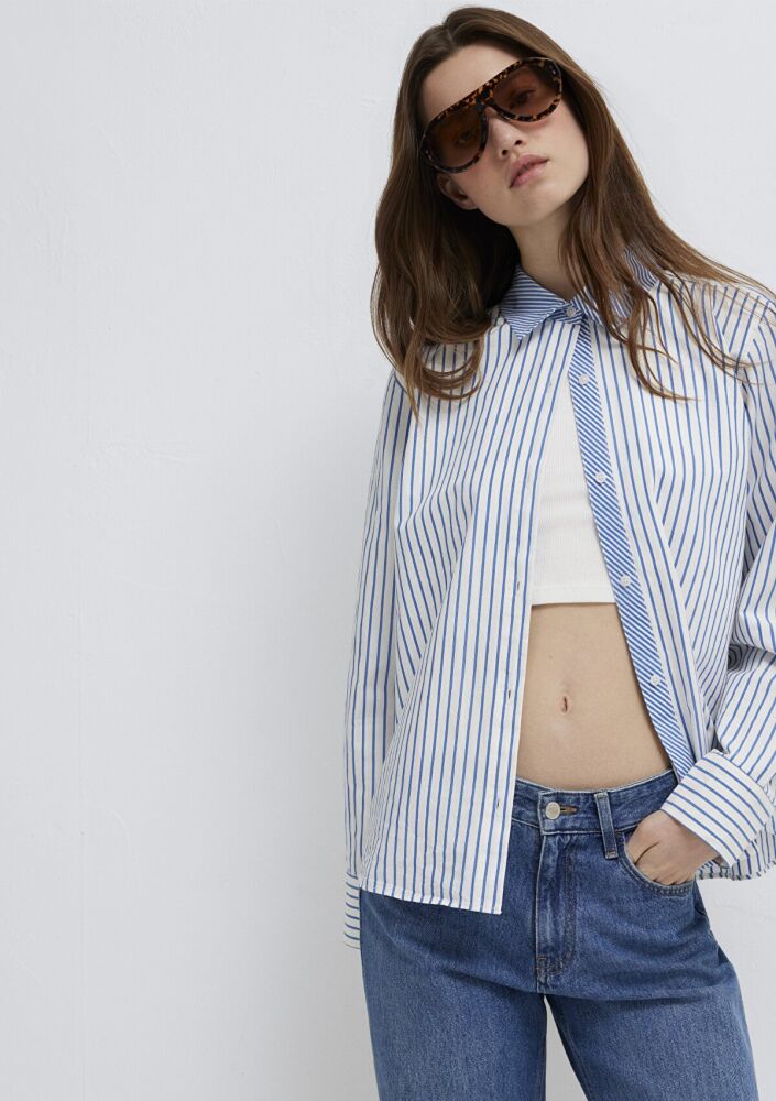 Mavi Çizgili Loose Fit Kadın Gömlek 1211454-84005 (1)
