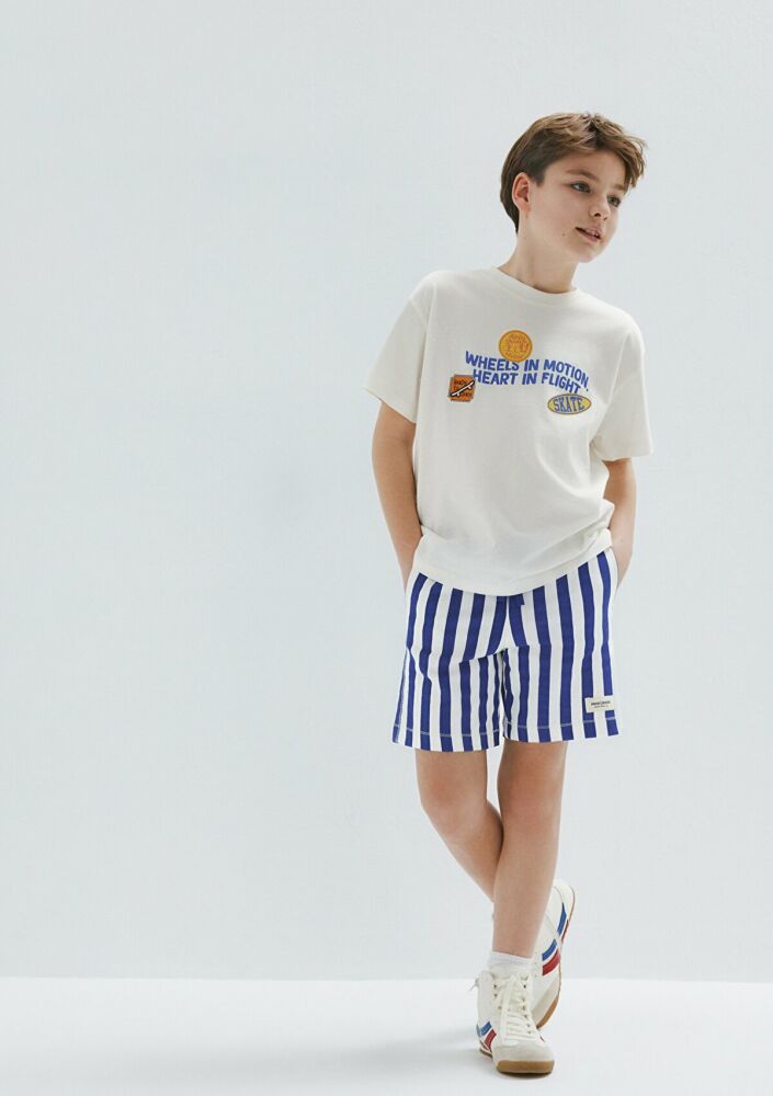 Mavi Çizgili Mavi Loose Fit Çocuk Şort 6410032-86975