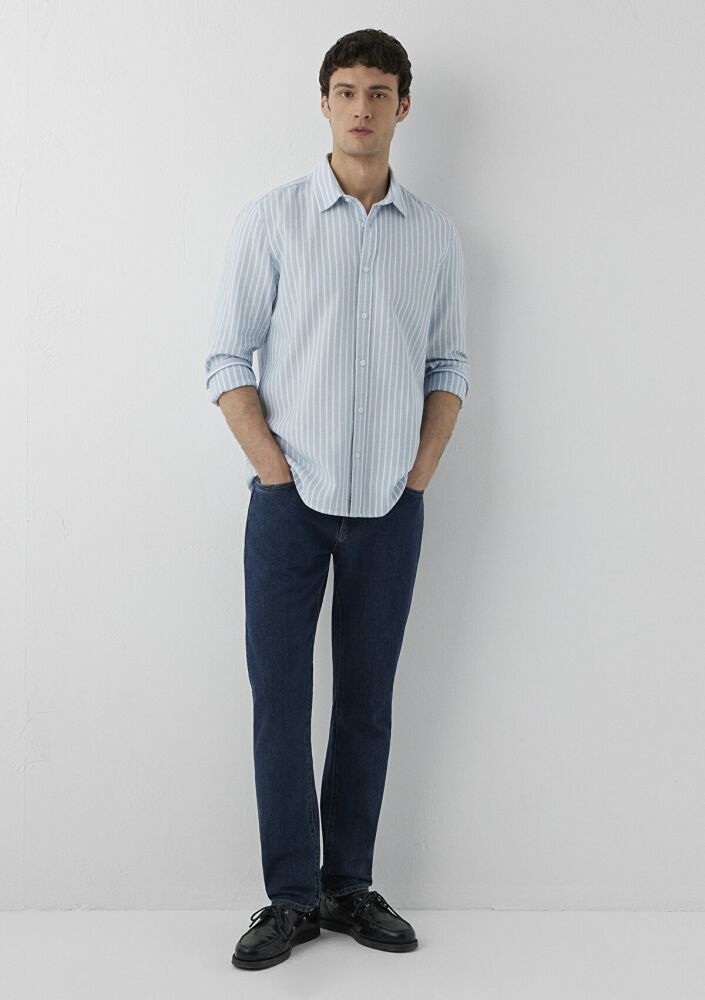 Mavi Çizgili Mavi Regular Fit Erkek Gömlek 0211693-91740