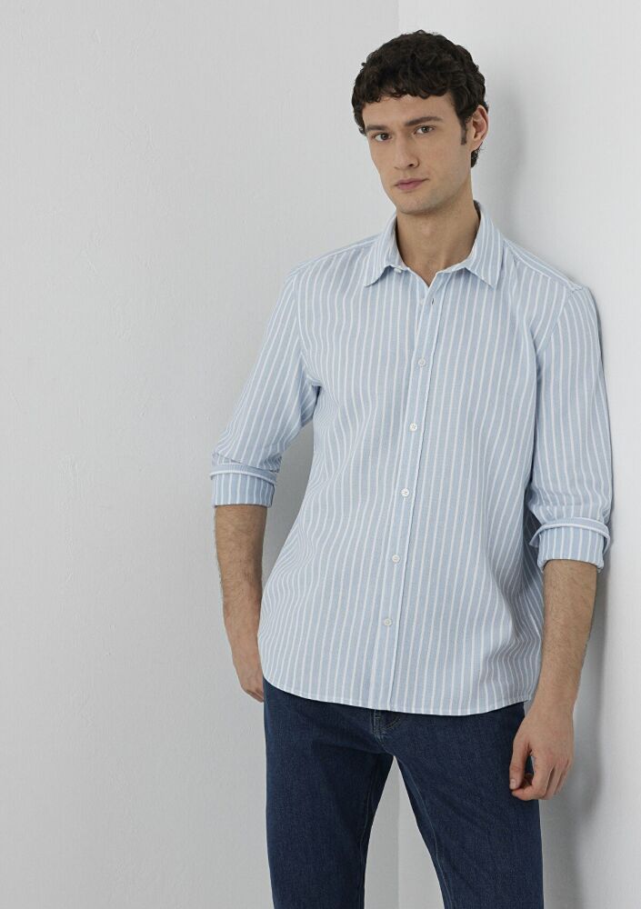Mavi Çizgili Mavi Regular Fit Erkek Gömlek 0211693-91740 (1)