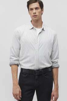 Mavi Çizgili Siyah Erkek Gömlek 0211248-900 - Mavi (1)