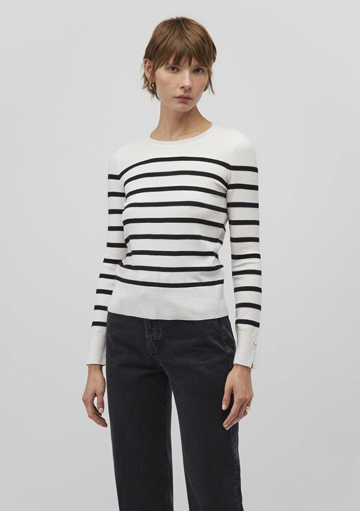 Mavi Çizgili Siyah Kadın Kazak 1710545-85407