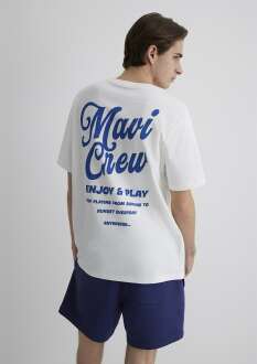 Mavi Crew Baskılı Ekru Erkek Tişört 0612667-70057 - 1