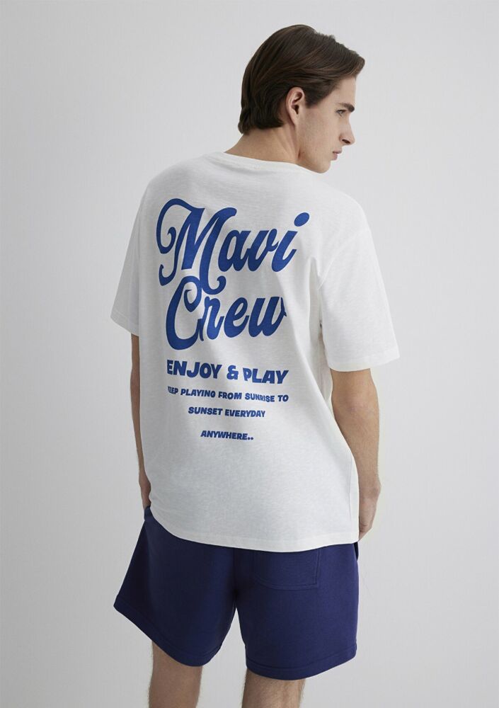 Mavi Crew Baskılı Ekru Erkek Tişört 0612667-70057 - 1