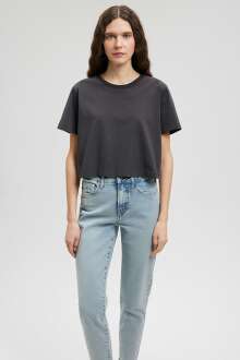 Mavi Crop Kömür Kadın Tişört 1611644-70087 - Mavi (1)