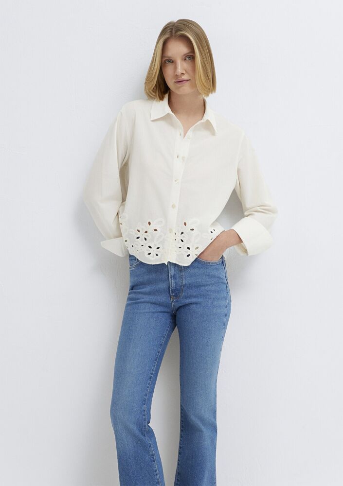 Mavi Dantel Detaylı Ekru Loose Fit Kadın Gömlek 1211463-70060