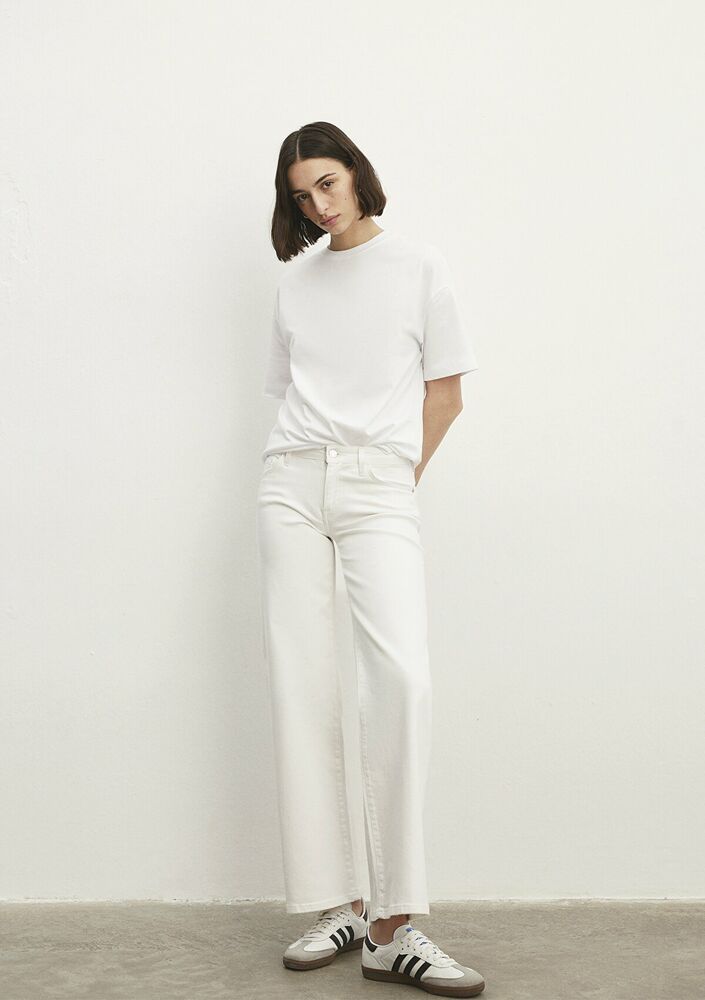 Mavi Deli Dolu Everyday Casual Beyaz Wide Leg Normal Bel Geniş Paça Jean Pantolon 1010485183 - 1