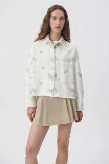 Mavi Desenli Uzun Kol Overshırt Soluk Yeşil Kadın Gömlek 1210542-85551 - Mavi (1)