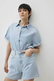 Mavi Deva Bleach Denim Kadın Jean Gömlek 1210646-86909 - Mavi (1)