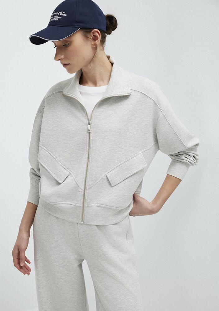 Mavi Dik Yaka Fermuarlı Gri Loose Fit Kadın Sweatshirt 1S10506-83096