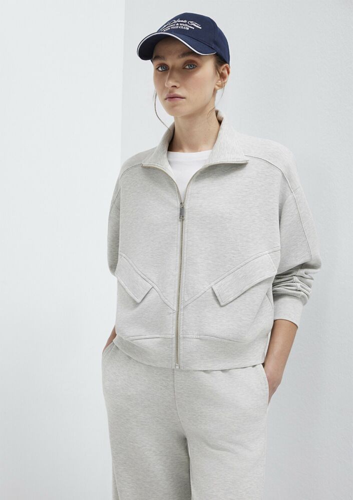 Mavi Dik Yaka Fermuarlı Gri Loose Fit Kadın Sweatshirt 1S10506-83096 (1)
