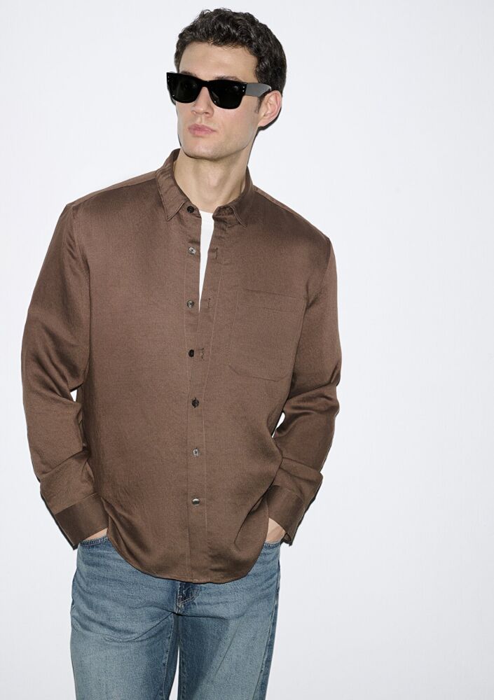 Mavi Dokulu Kahverengi Regular Fit Erkek Gömlek 0211877-91414 (1)