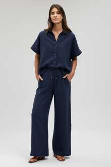 Mavi Dokuma Koyu Lacivert Kadın Pantolon 1010696-82318 - Mavi (1)