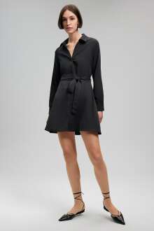 Mavi Dokuma Siyah Mini Kadın Elbise 1310435-900 - Mavi (1)