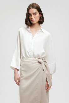 Mavi Dokuma Uzun Kollu Kırık Beyaz Kadın Gömlek 1210655-70057 - Mavi (1)