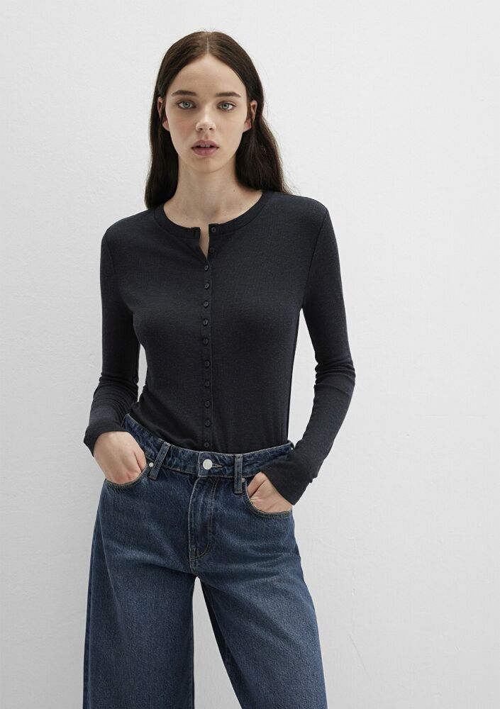 Mavi Düğme Detaylı Siyah Kadın Sweat 1613652-80022 (1)