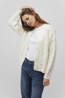 Mavi Düğmeli Kırık Beyaz Kadın Hırka 1710587-70057 - Mavi (1)