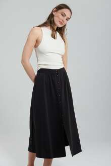 Mavi Düğmeli Mıdı Siyah Kadın Etek 1310433-900 - Mavi (1)