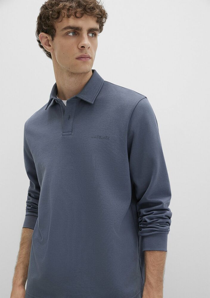 Mavi Düğmeli Polo Yaka Erkek Sweat0613043-80776