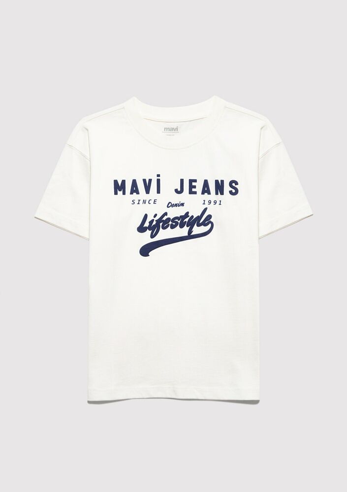 Mavi eans Baskılı Ekru Loose Fit Çocuk Tişört 6610474-70057 (1)