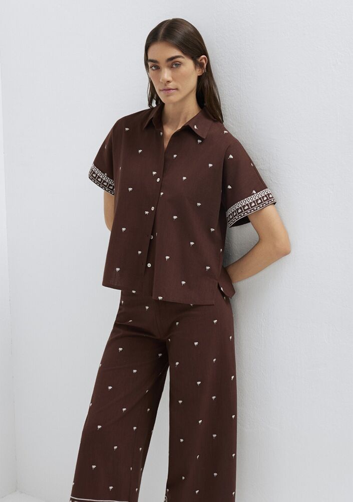 Mavi Etnik Baskılı Kahverengi Loose Fit Kadın Gömlek 1211439-91493