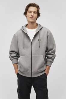 Mavi Fermuarlı Gri Melanj Erkek Sweat 066979-34686 - 1