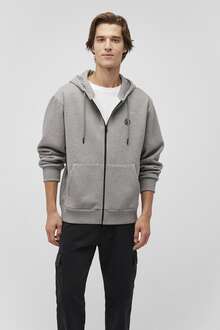 Mavi Fermuarlı Gri Melanj Erkek Sweat 066979-34686 - 2