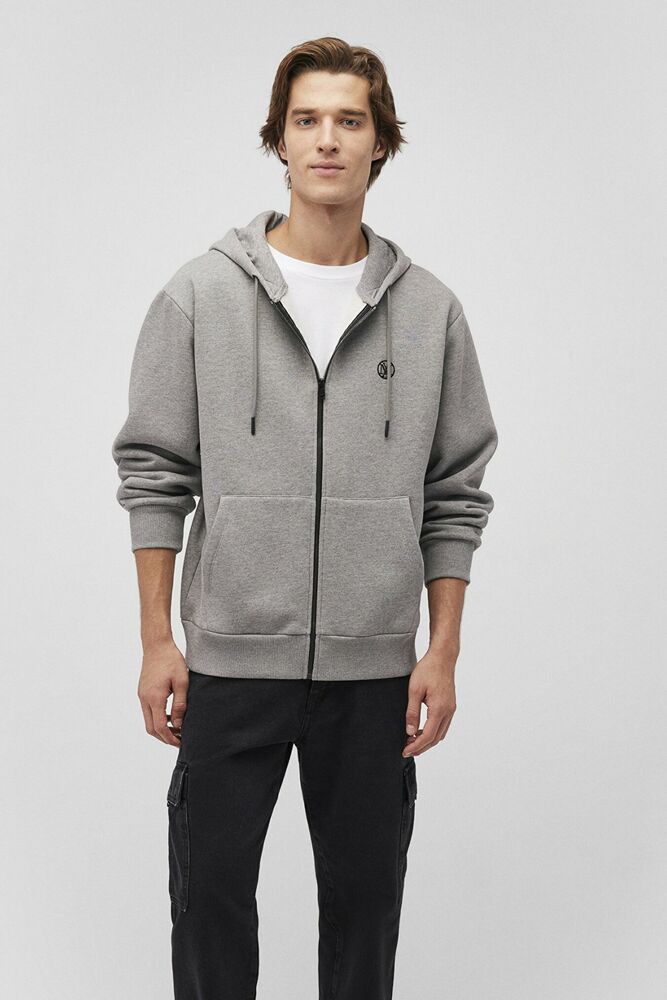 Mavi Fermuarlı Gri Melanj Erkek Sweat 066979-34686 - 2