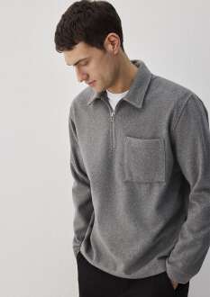 Mavi Fermuarlı Gri Melanj Erkek Sweat 0S10265-80018 - Mavi (1)