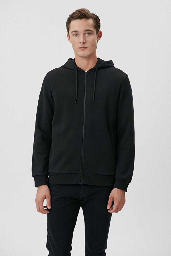 Mavi Fermuarlı Kapişonlu Siyah Erkek Sweat 0S10013-900 (1)